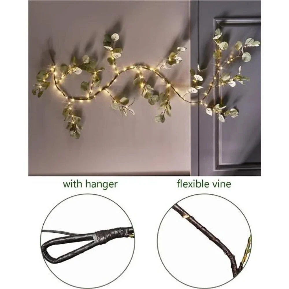 Lighted Twig Eucalyptus Garland 6FT 96 Warm White LED Battery Operated